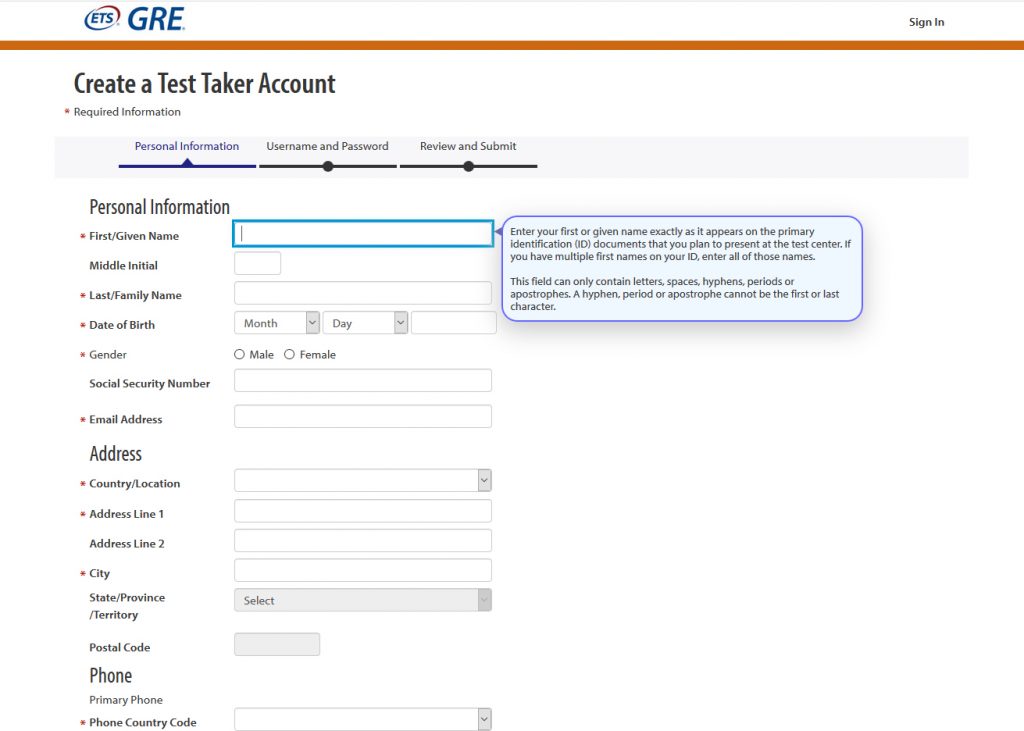 Create a Test Taker Account